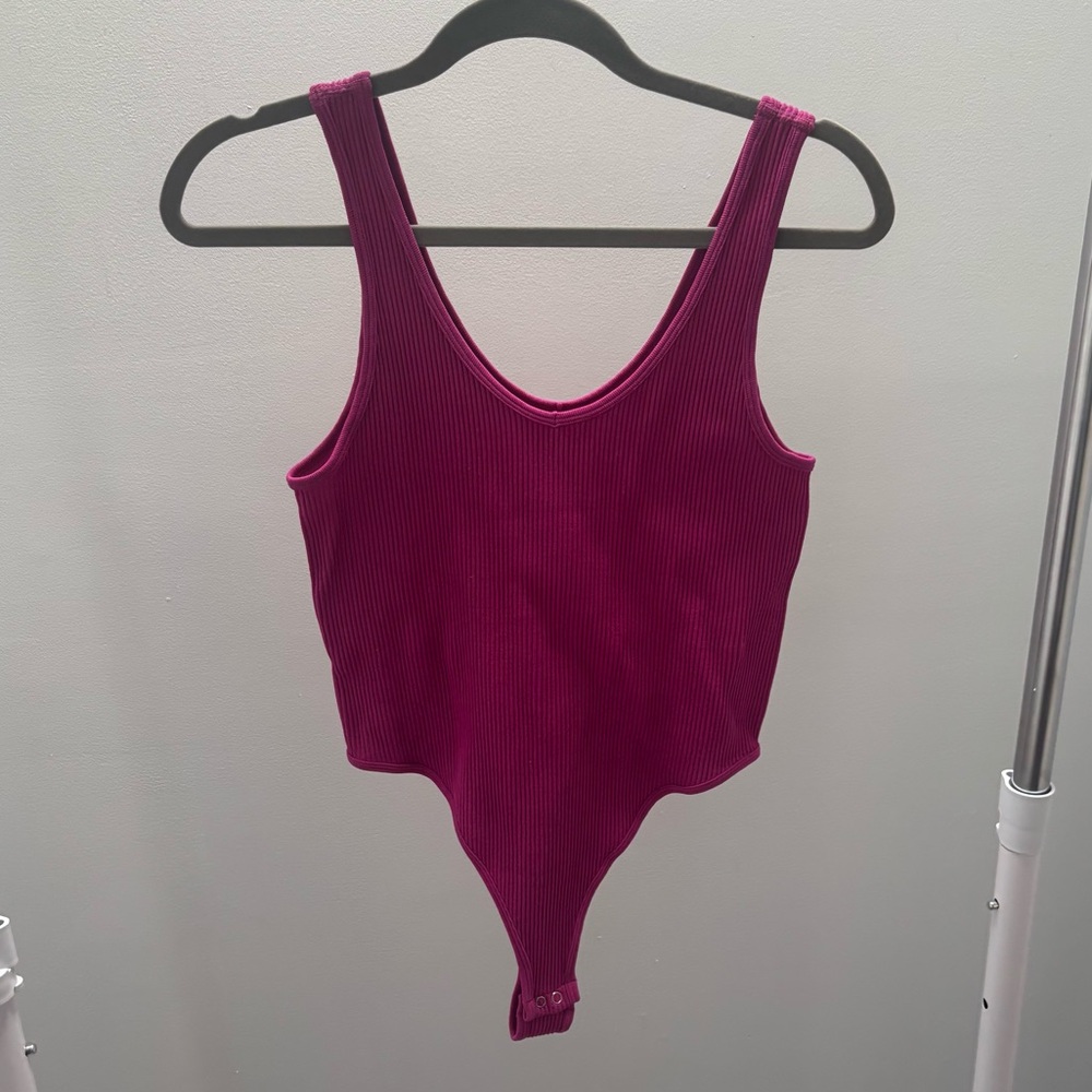 Pink Rose Ribbed Magenta Bodysuit with Bottom Clasps